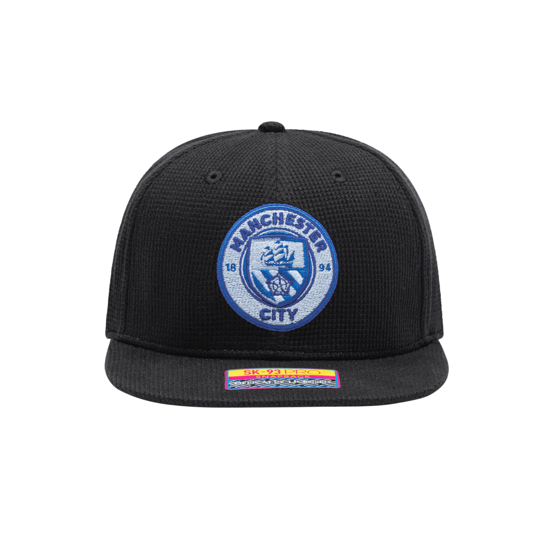 Manchester City Club Ink Snapback with high crown, flat peak brim, and snapback closure, in Black